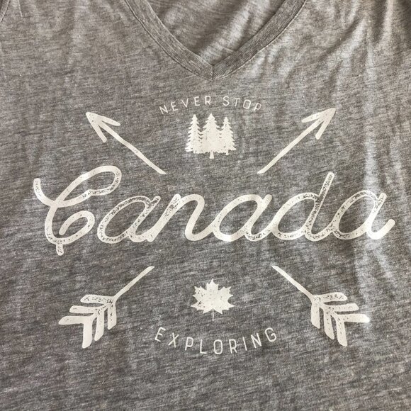 Crossed Arrows Canada Mill Tex V Neck Short Sleeve Cotton Top Heather Grey Sz M - Picture 2 of 10